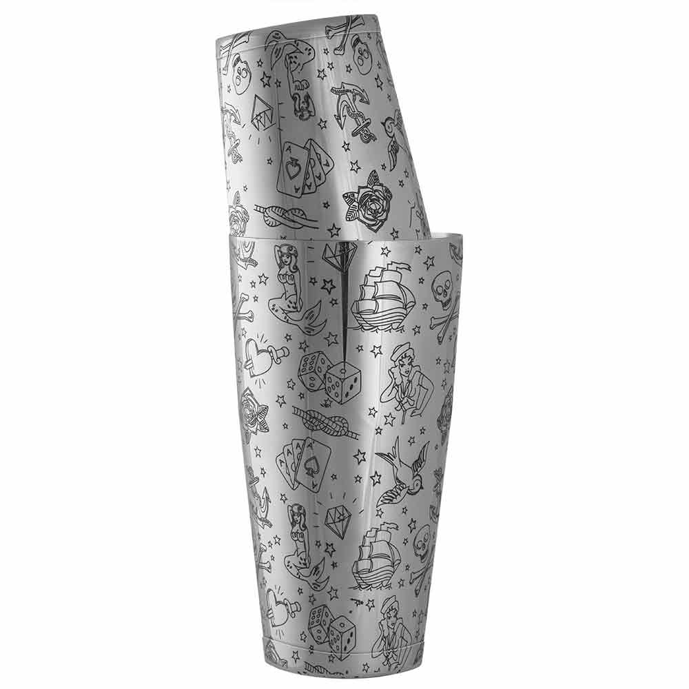 Tattoo Tin-on-Tin Stainless Steel Weighted Cocktail Shaker 75cl – Urban Bar USA