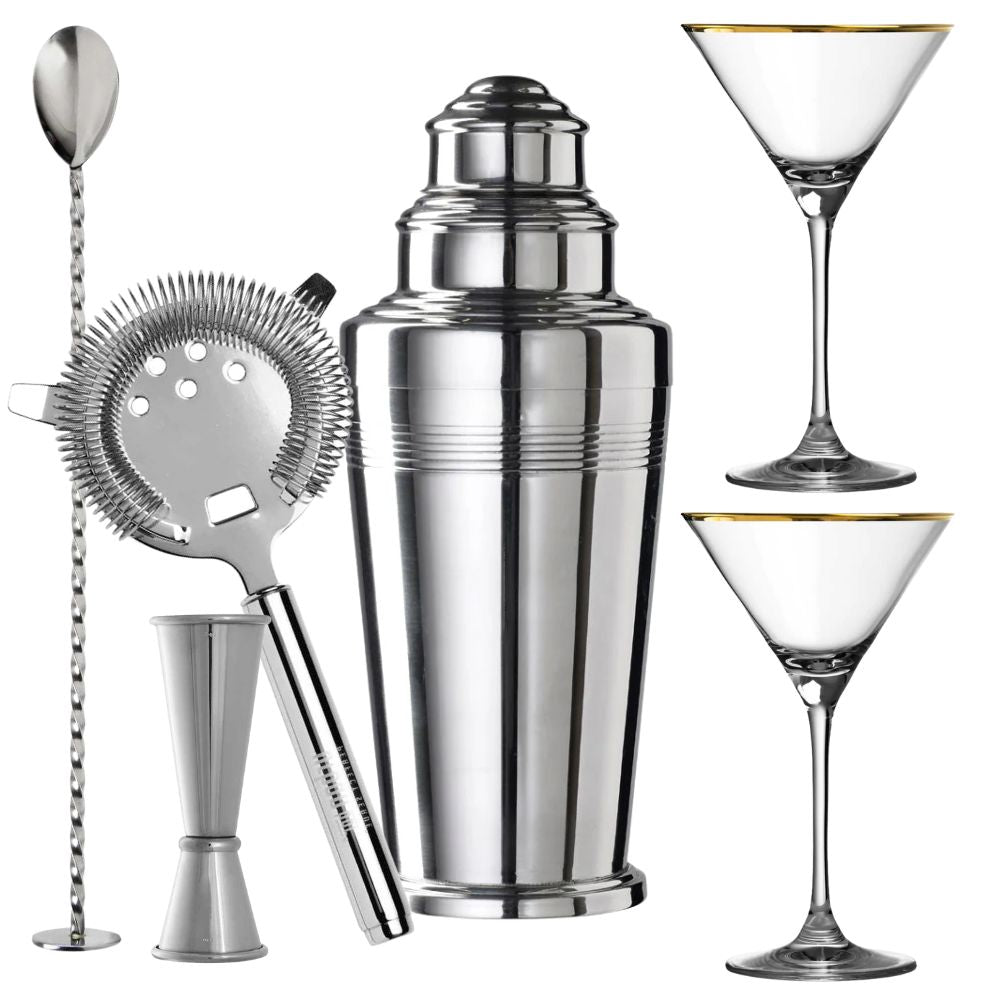 Cocktail Kit and Martini Glass Set