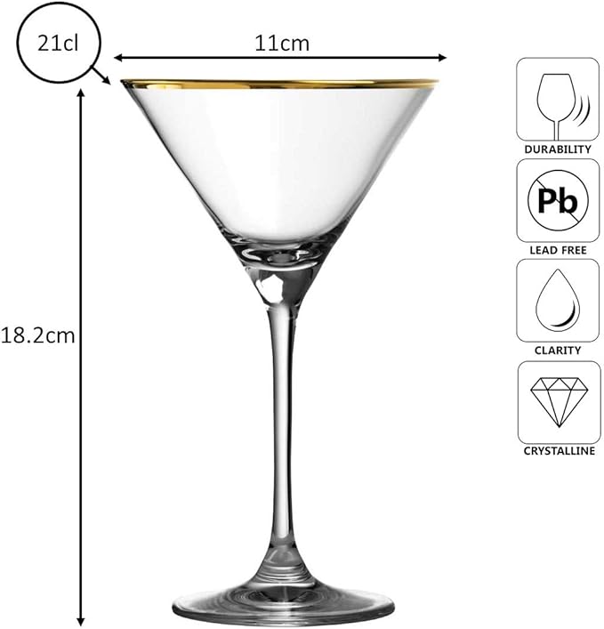 Verdot Gold Rim Martini Glass 21cl - Box 6
