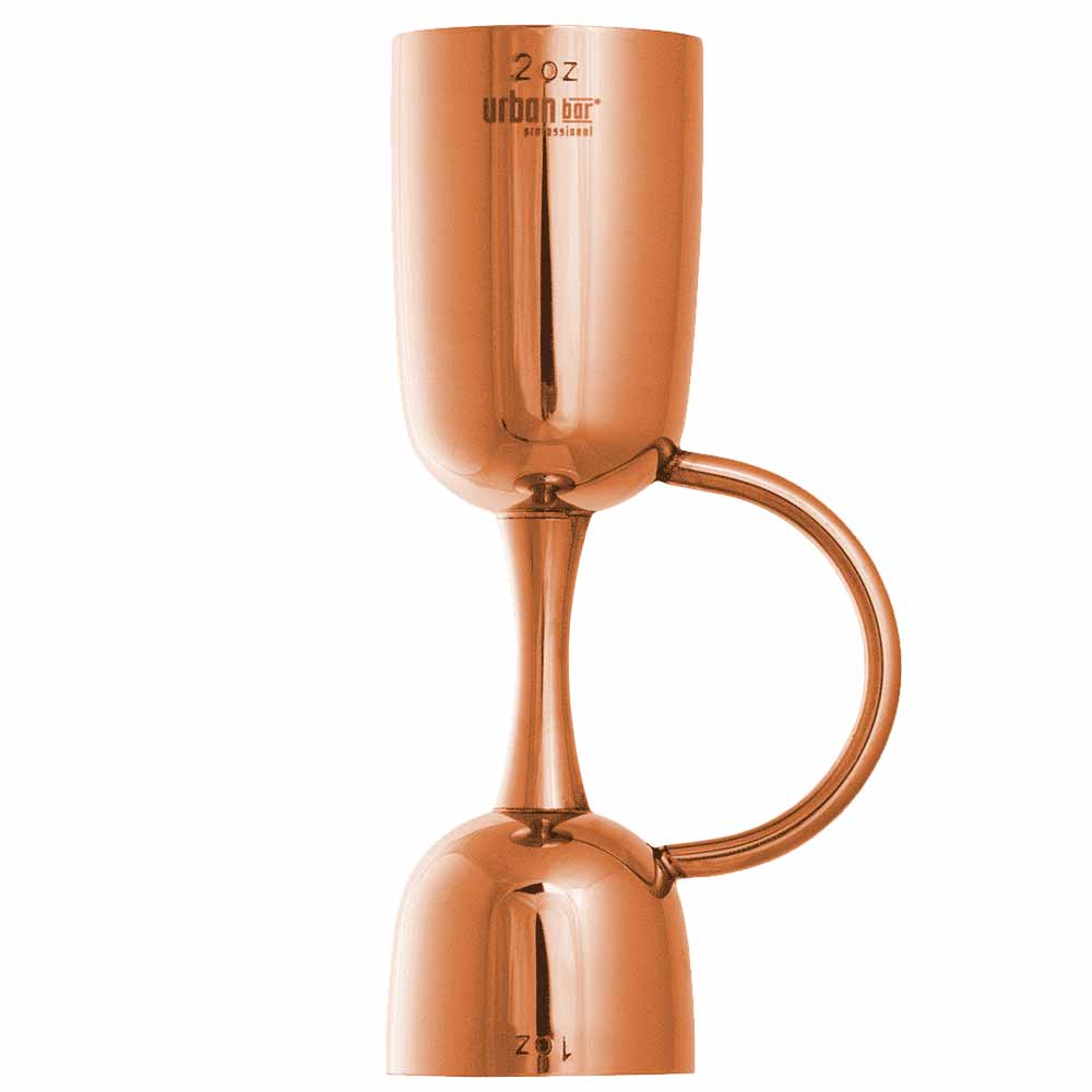 Urban Bar Ginza Japanese Style Cocktail Jigger - Copper Plated Steel - 1 oz  & 2 oz with Interior Fill Lines